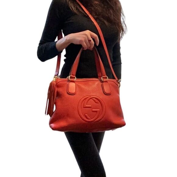 Gucci orange red soho two ways cross body bag and tote - Picture 16 of 16